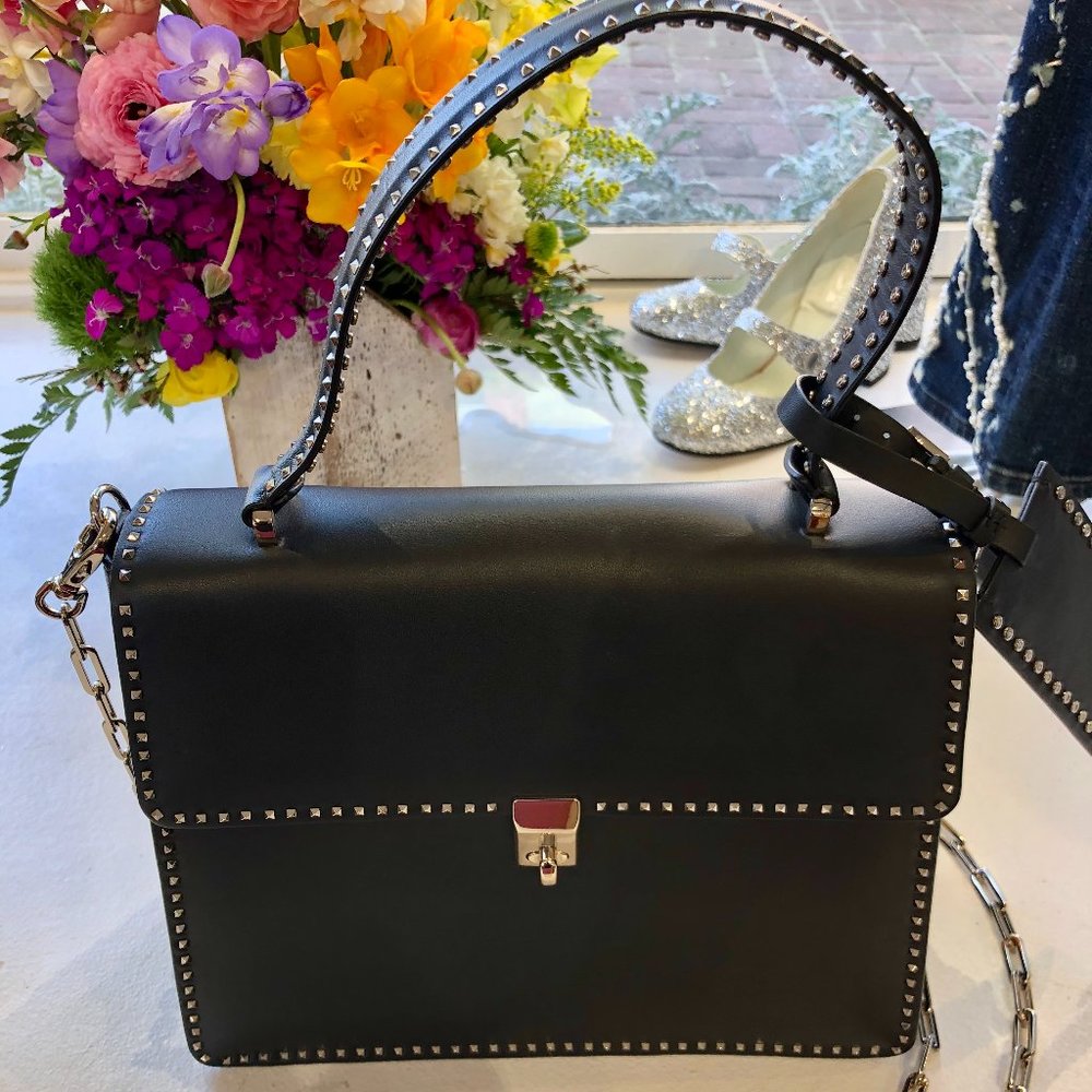 Valentino Studded Leather Purse with Chain Strap